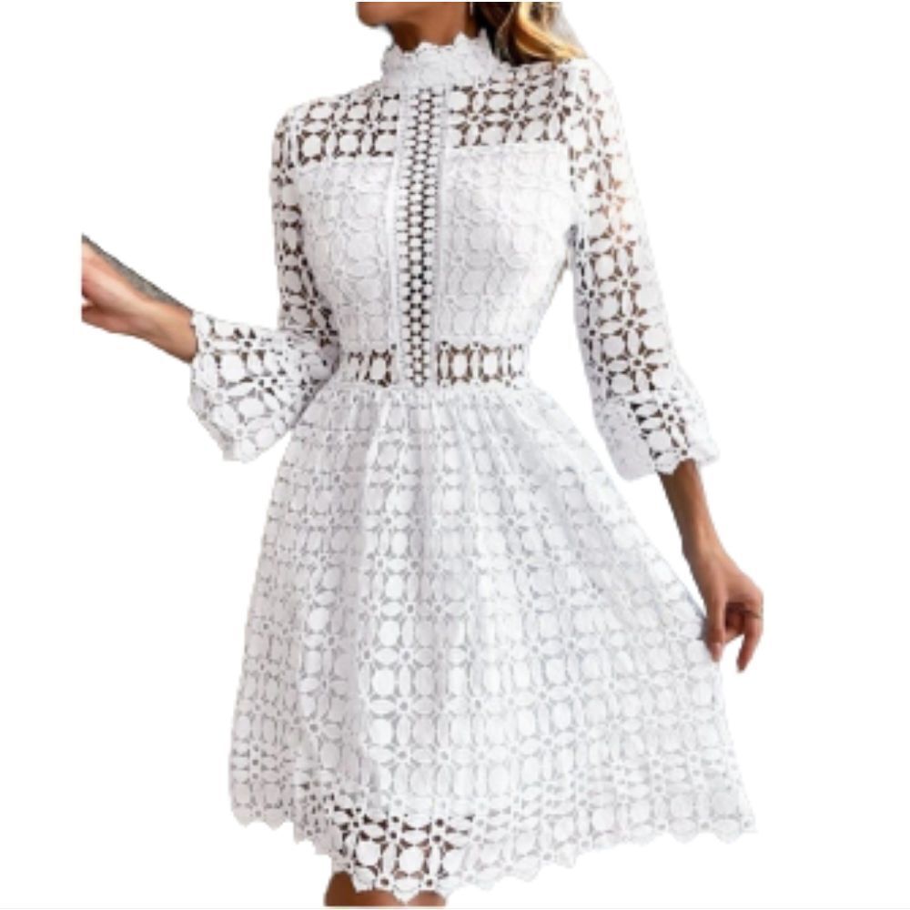 💥3/$55💥Guipure Paneled Romantic Fit n Flare Lace Dress in White
